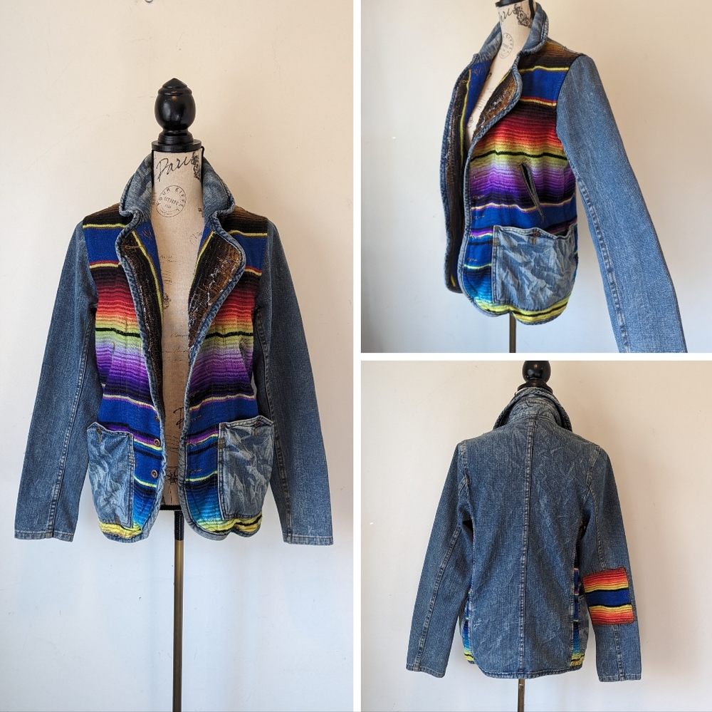 EUC Vintage Free People x Artisan de Luxe boho denim and woven jacket S